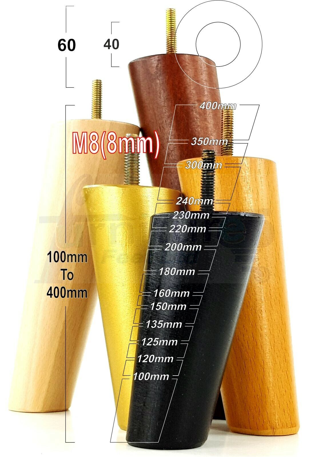 4 Solid Wood Turned Furniture Feet Replacement Mid Centry Angled Retro Legs 160mm High M8 Sofa Chairs Stools Cabinets Beds