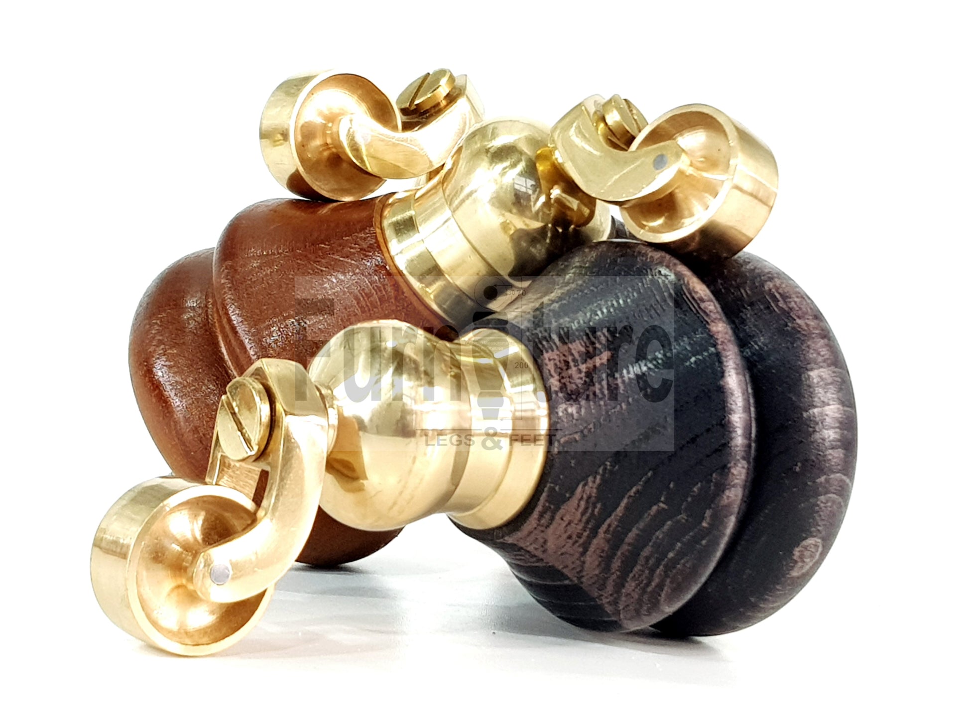 Set Of 4 Turned Furniture Wood Feet With Brass Castors 150mm Sofas Chairs Settee Cabinets Beds M8(8mm)