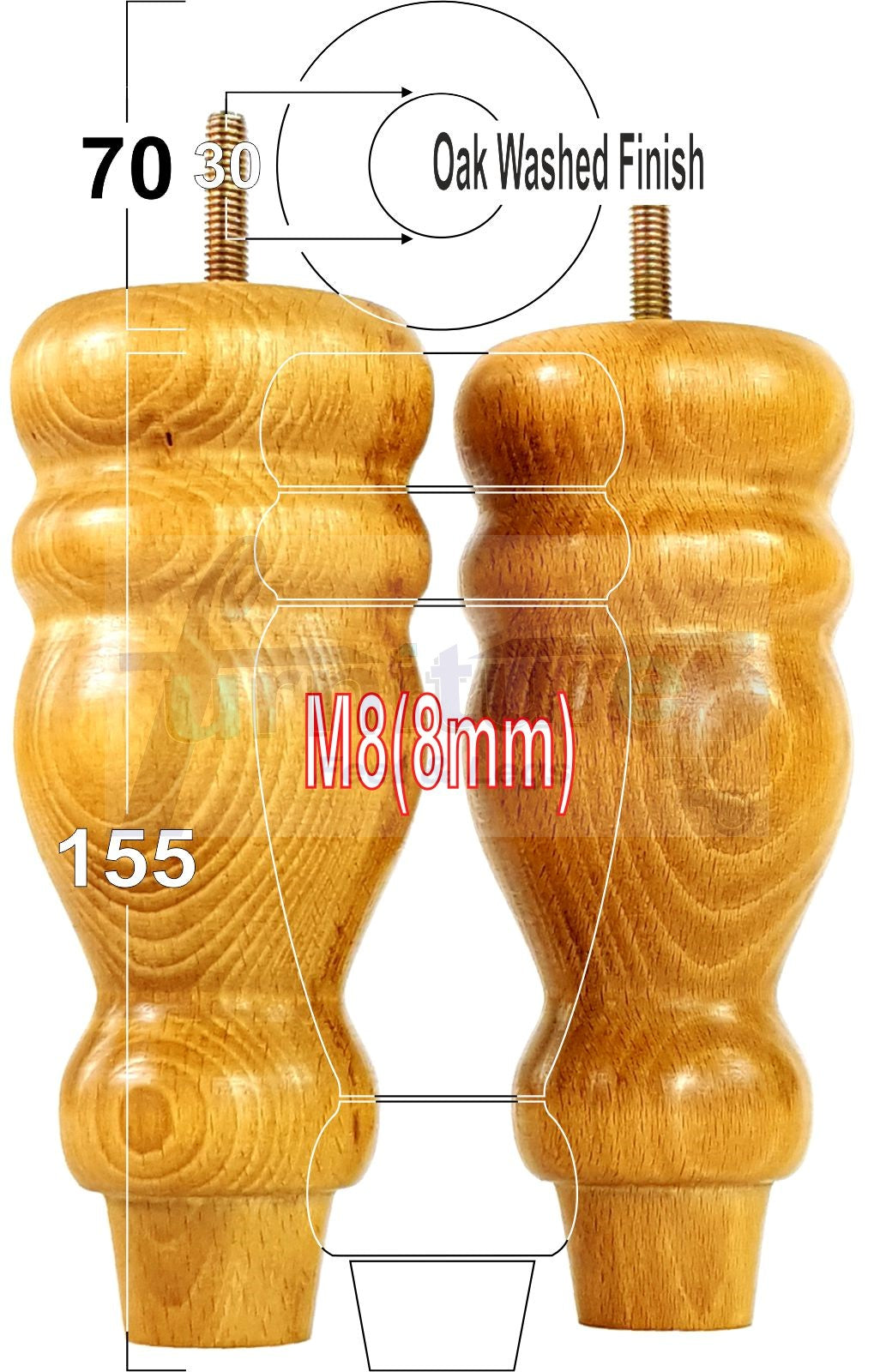 Set Of 4 Turned Wood Furniture Replacement Feet 155mm High 8mm Tread