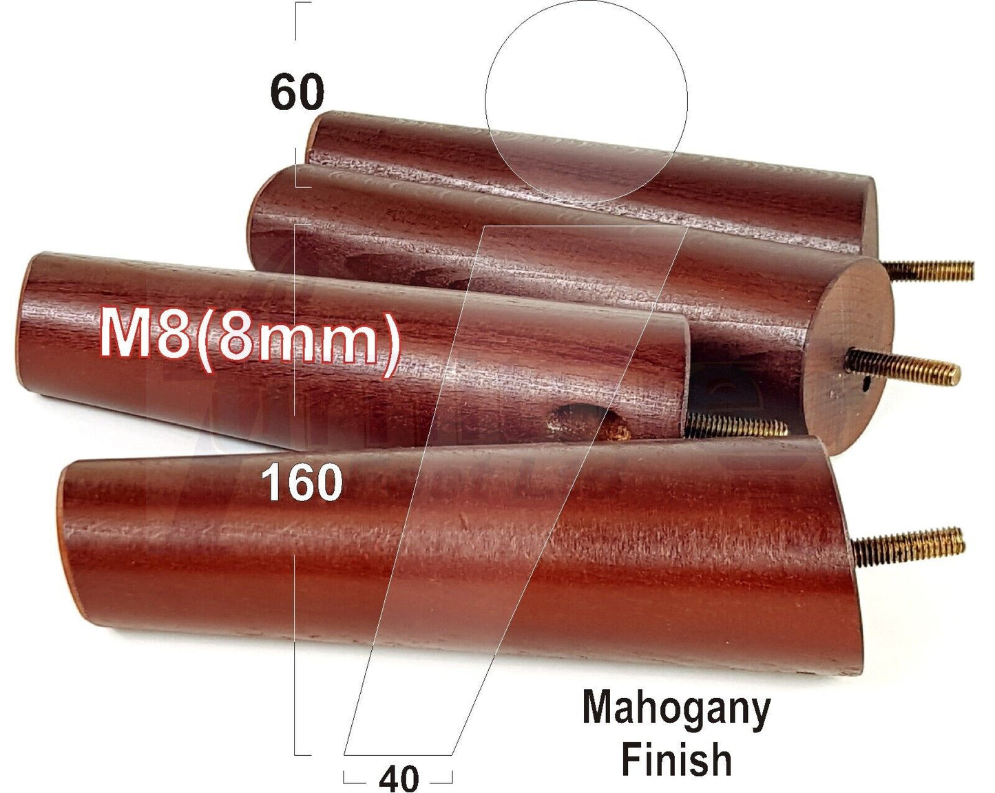 4 Solid Wood Turned Furniture Feet Replacement Mid Centry Angled Retro Legs 160mm High M8 Sofa Chairs Stools Cabinets Beds
