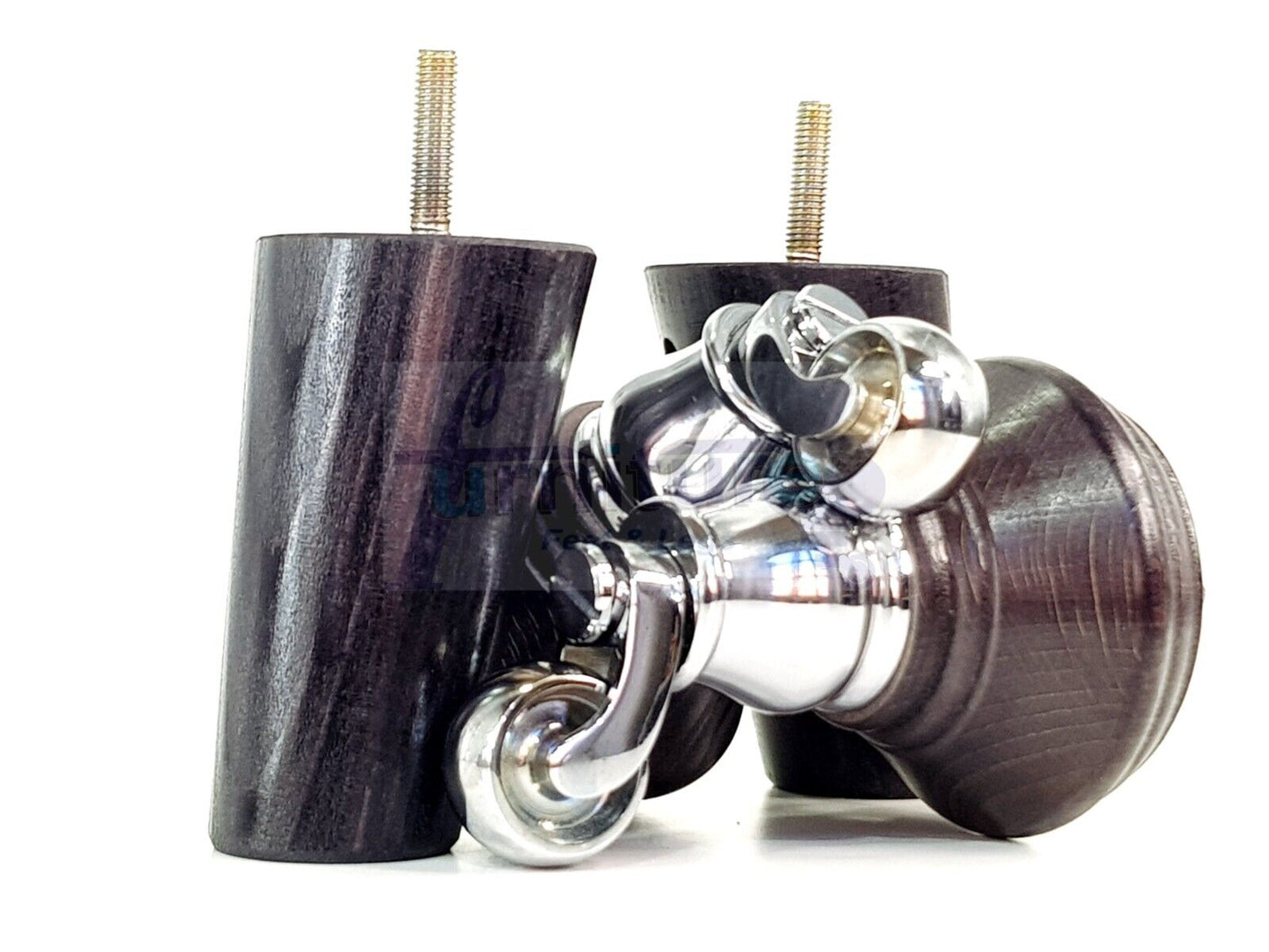 2 Black Stain Wood Furniture Sofa Legs With Castor 125mm & 2 Angled Back Feet Chair Settee 100mm High M8