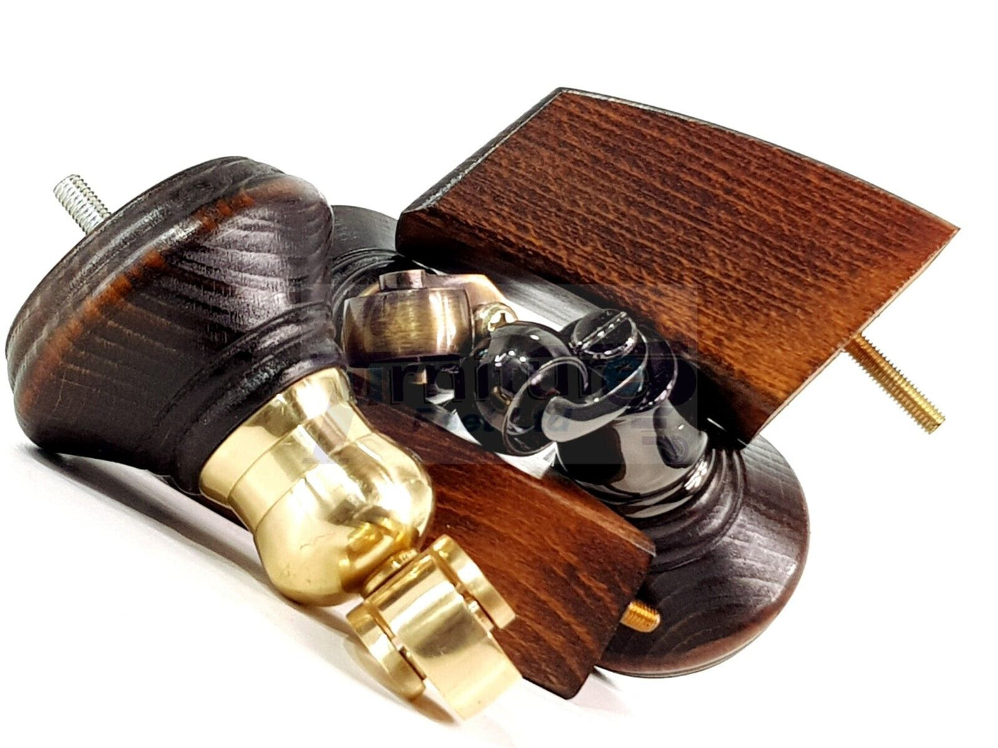 2 Dark Walnut Washed Wood Furniture Sofa Feet With Castor 125mm & 2 Curved Legs Chair Settee 100mm High M8