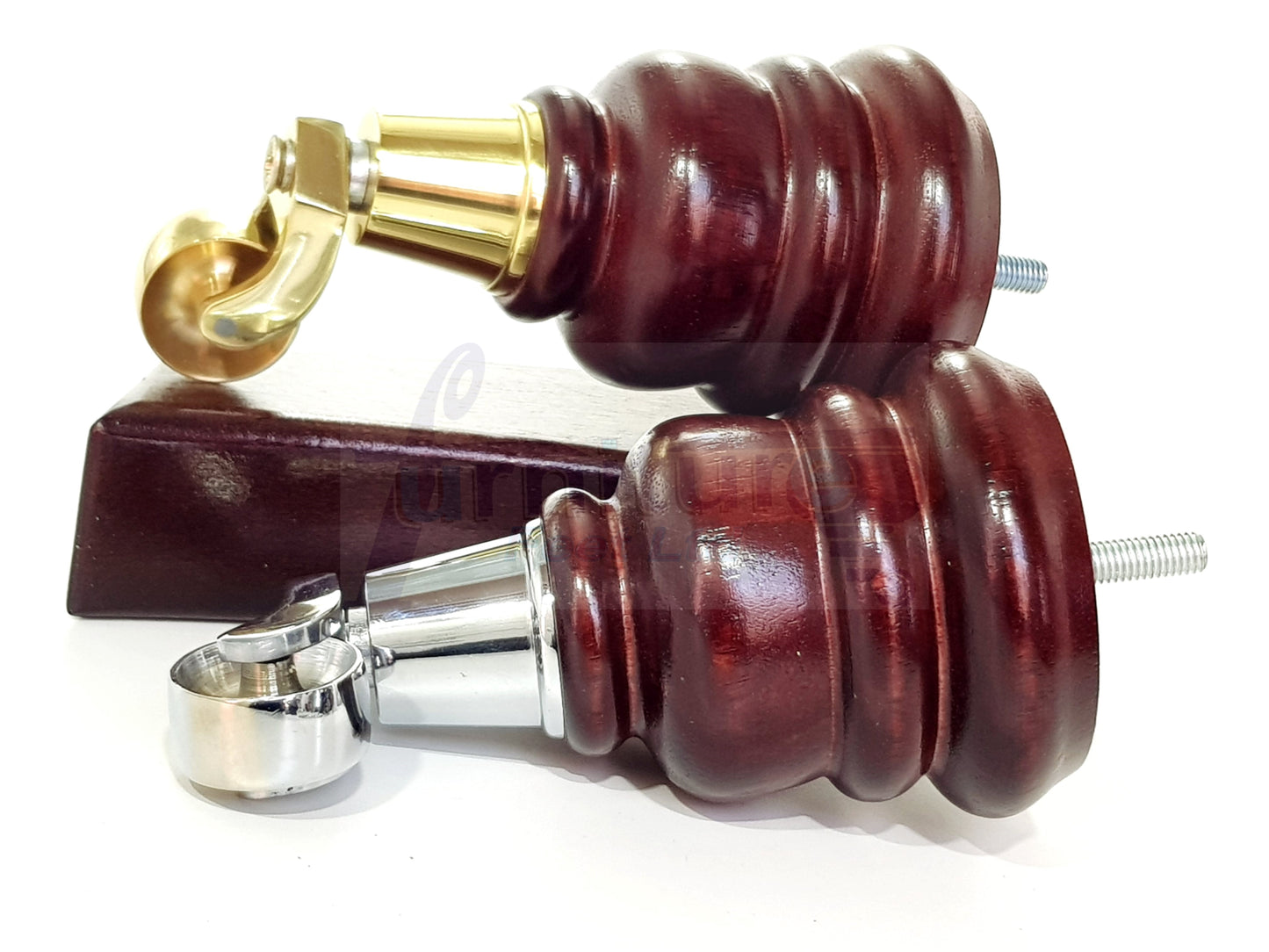 Mahogany Turned Wood Furniture Feet 2 With Castors 155mm and 2 Curved Back Legs Sofas Chairs Stools Cabinets Beds M8 6 Inches