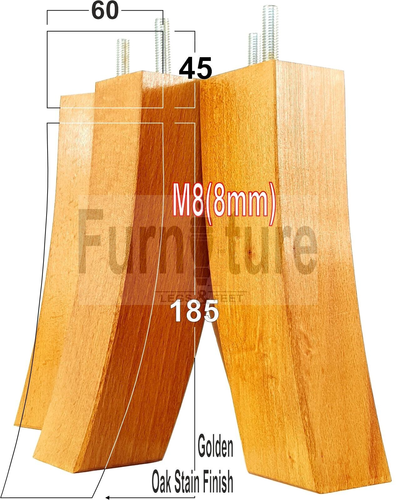 Set Of 4 Solid Wood Curved Furniture Feet Replacement Legs 185mm High M8(8mm)