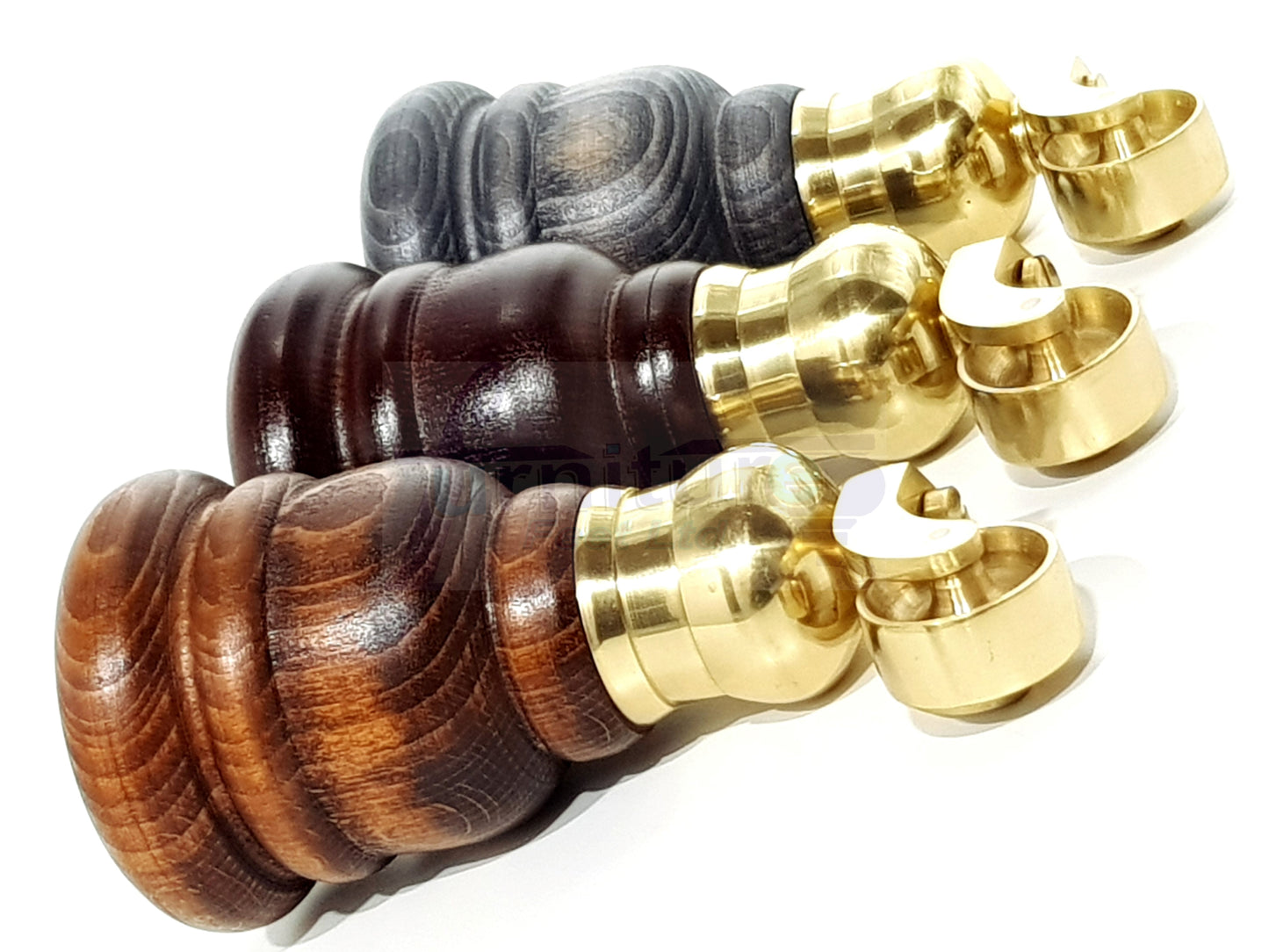 4 Turned Wood Furniture Feet With Brass Cauldron Castors 160mm Legs Sofas Chairs Stools Cabinets Beds M8 6 Inches