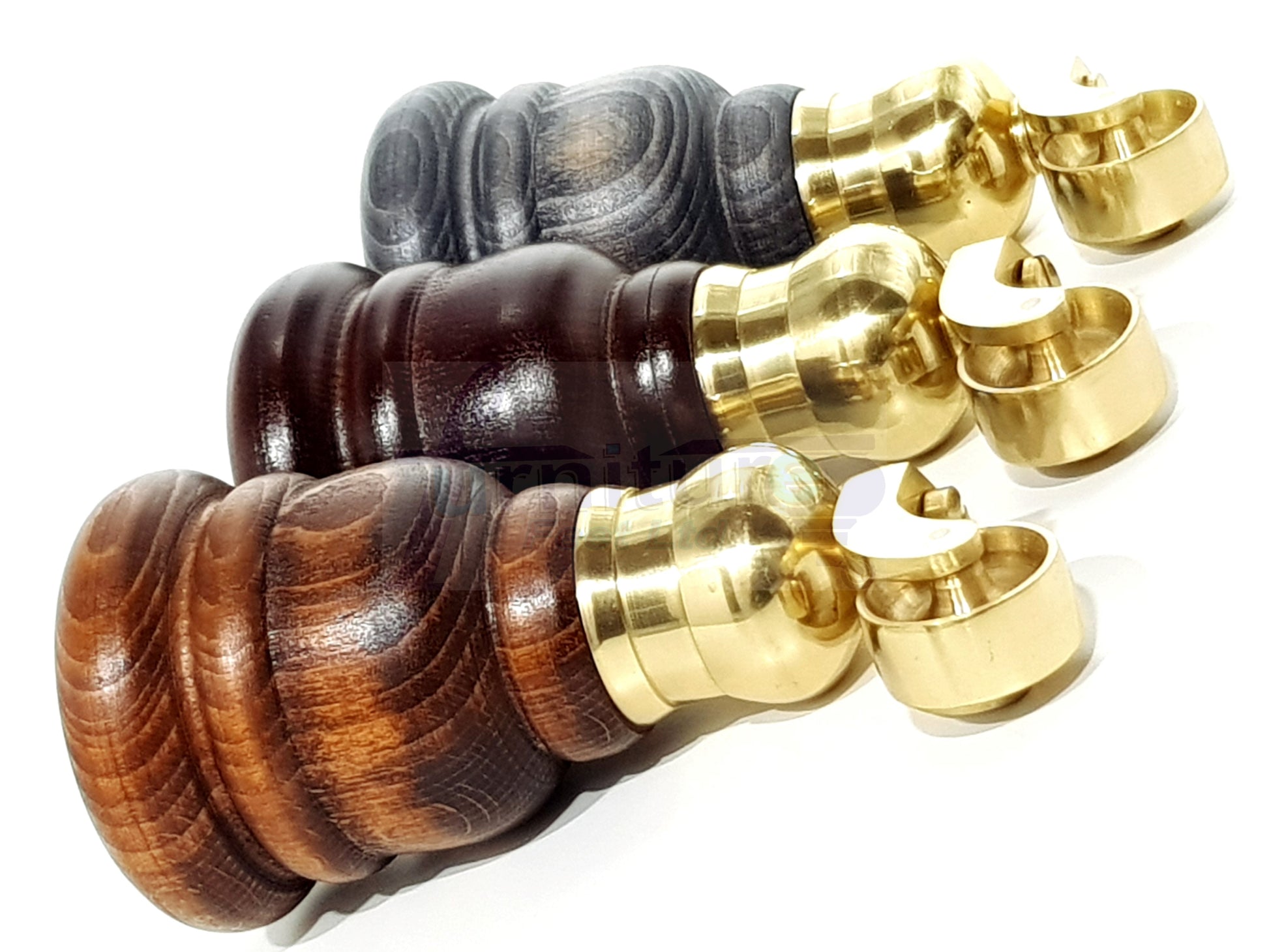 4 Turned Wood Furniture Feet With Brass Cauldron Castors 160mm Legs Sofas Chairs Stools Cabinets Beds M8 6 Inches