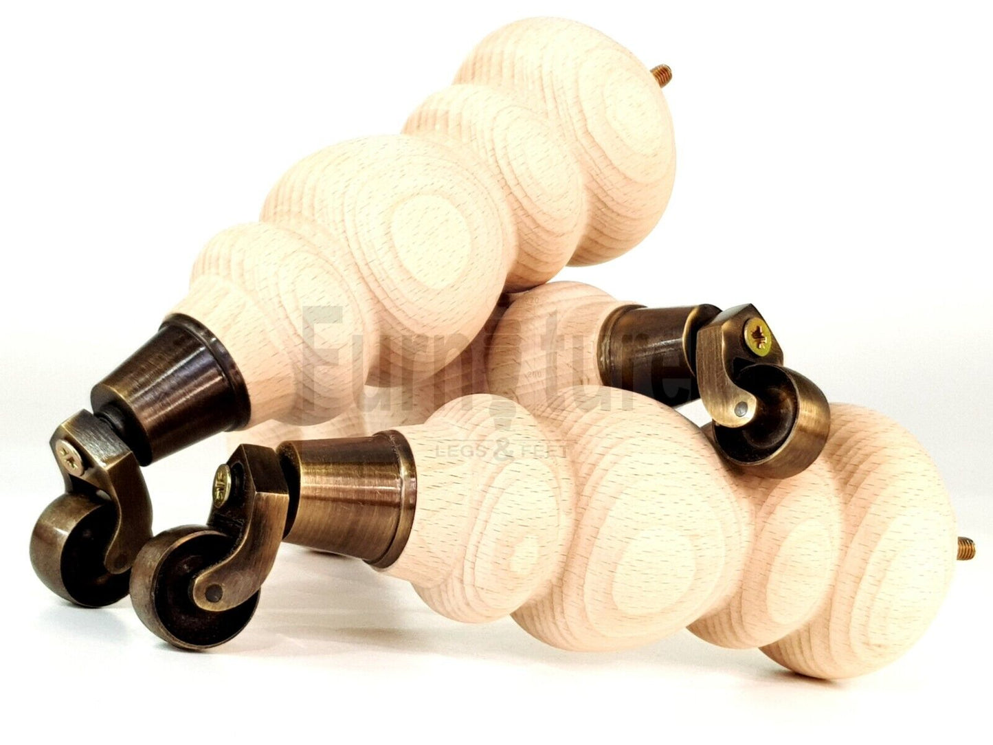 4x Turned Wood Furniture Antique Castor Leg M8 Replacement Feet Chairs Stools Sofa 250mm