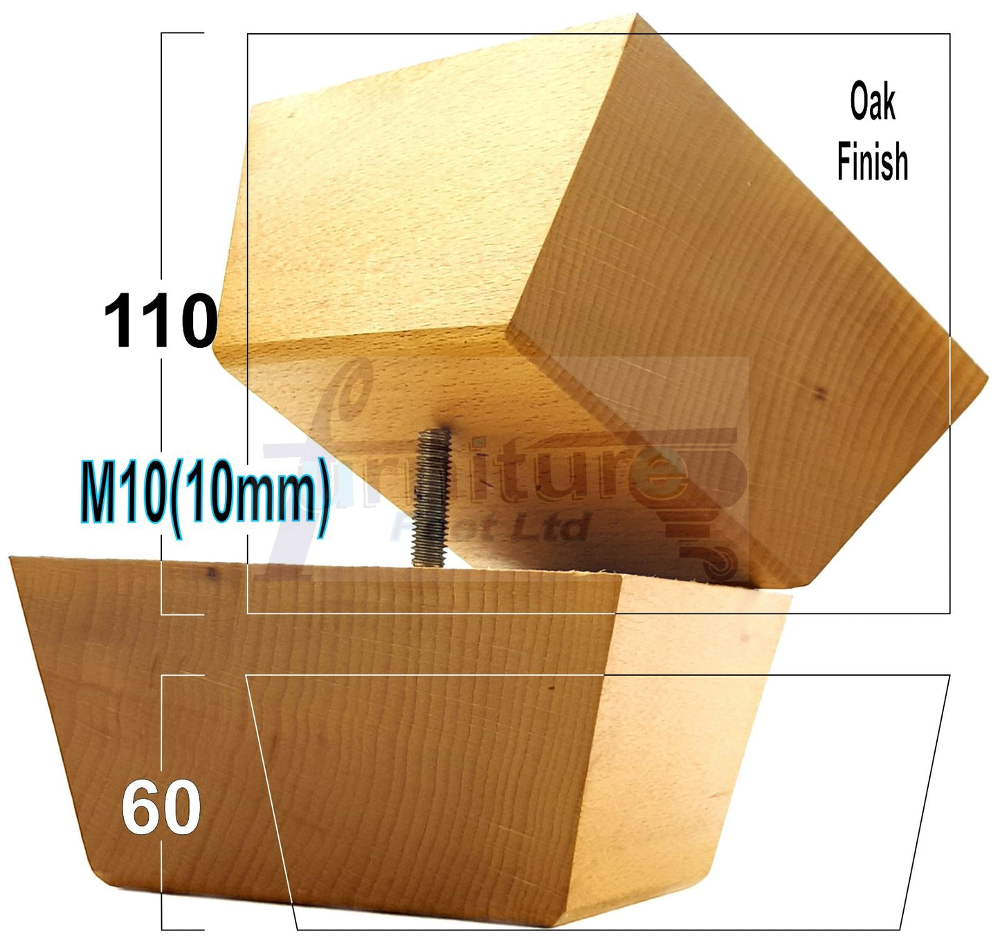 4x Square Wood Sofa Legs 60mm High Replacement Furniture Feet Chairs Cabinets M10 Thread