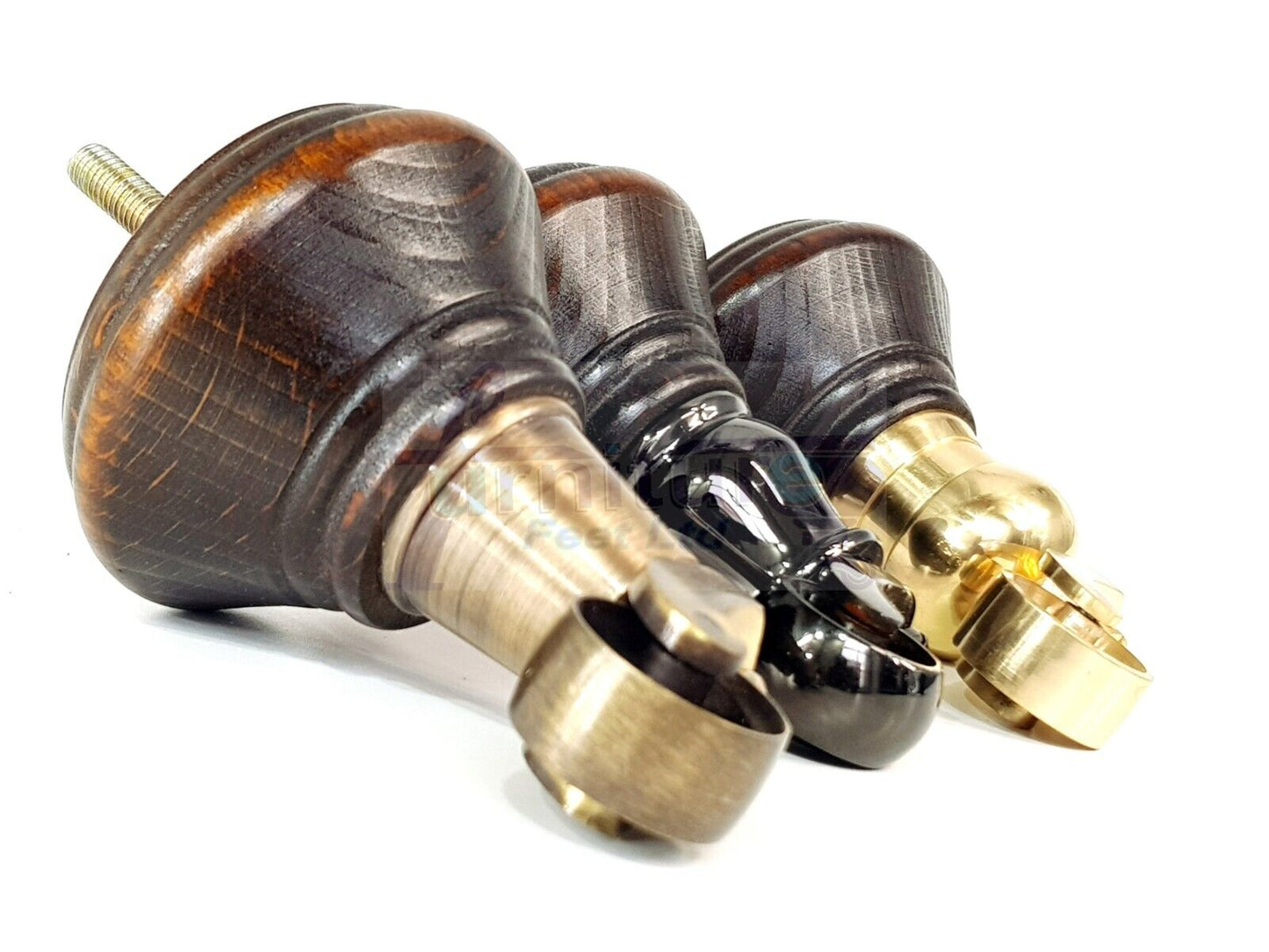 4x Dark Walnut Washed Wooden Furniture Sofa Legs M8 With Castors Replacement Chair Settee Feet 115mm - 125mm High