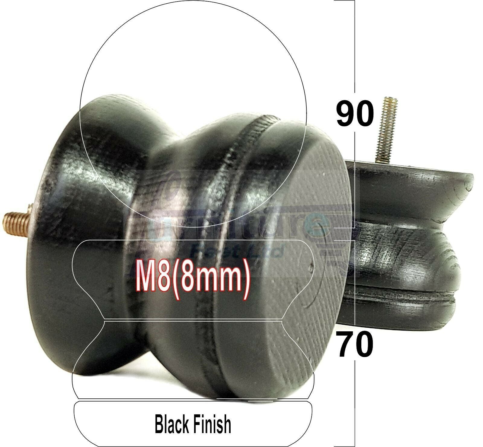 4x Turned Solid Wood Furniture Legs Replacement Bun Feet 70mm High 8mm Thread