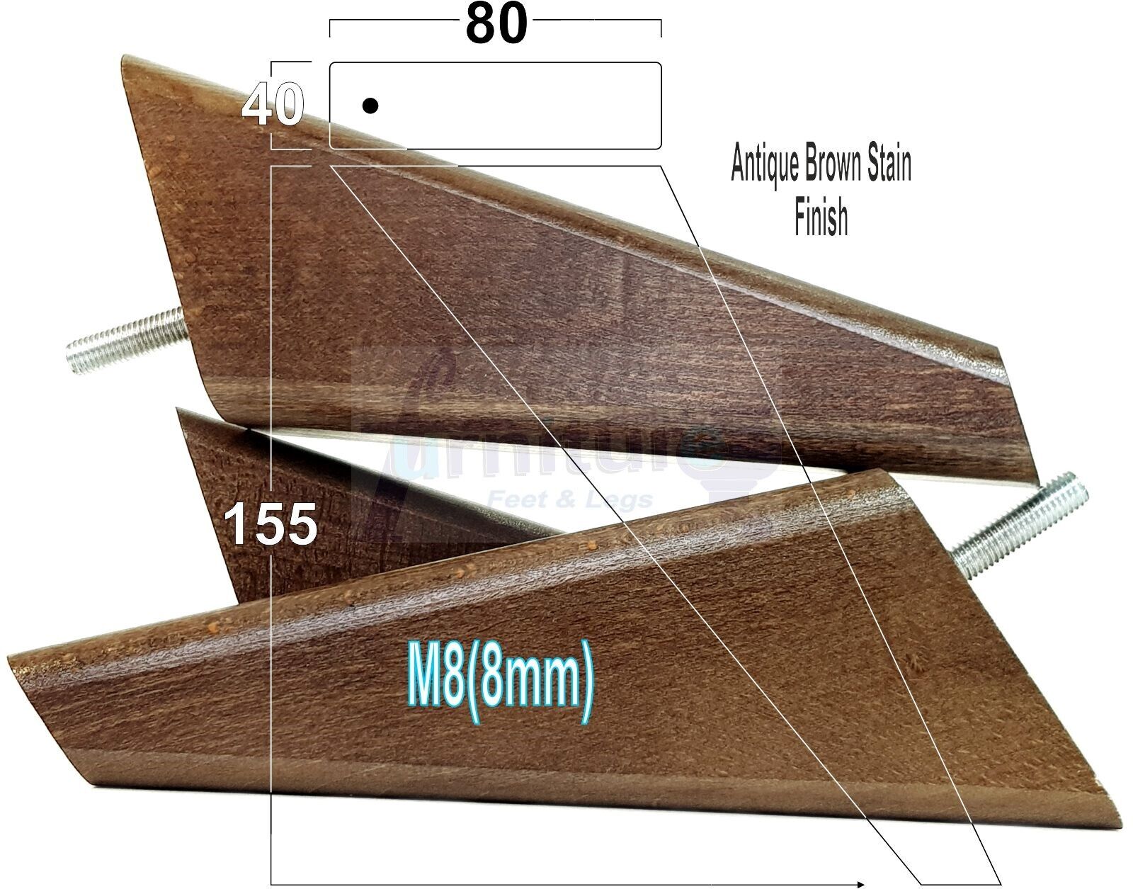 4 Replacement Tapered Feet 155mm High Wood Angled Furniture Legs 6 Inches Tall Chairs Stools Sofa's Beds Settee Cabinets M8