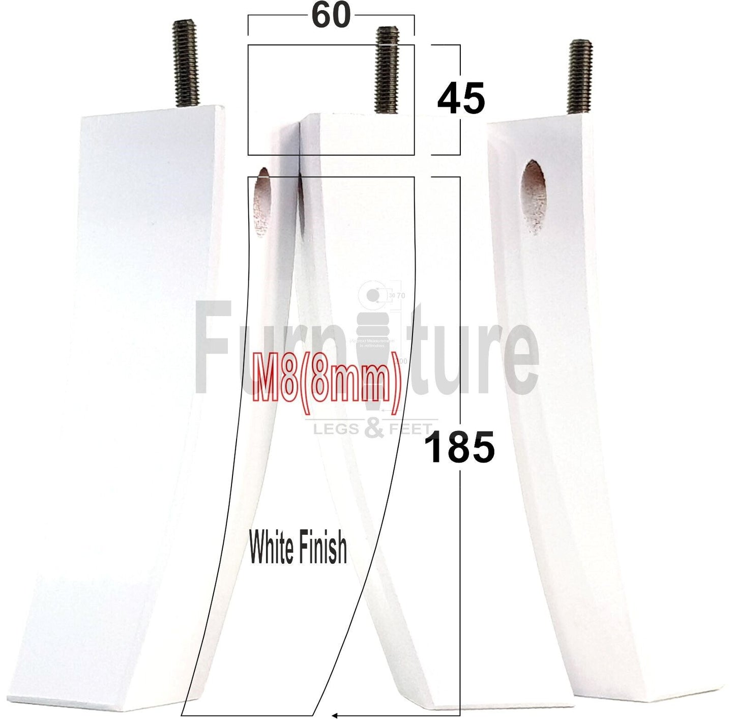 Set Of 4 Solid Wood Curved Furniture Feet Replacement Legs 185mm High M8(8mm)