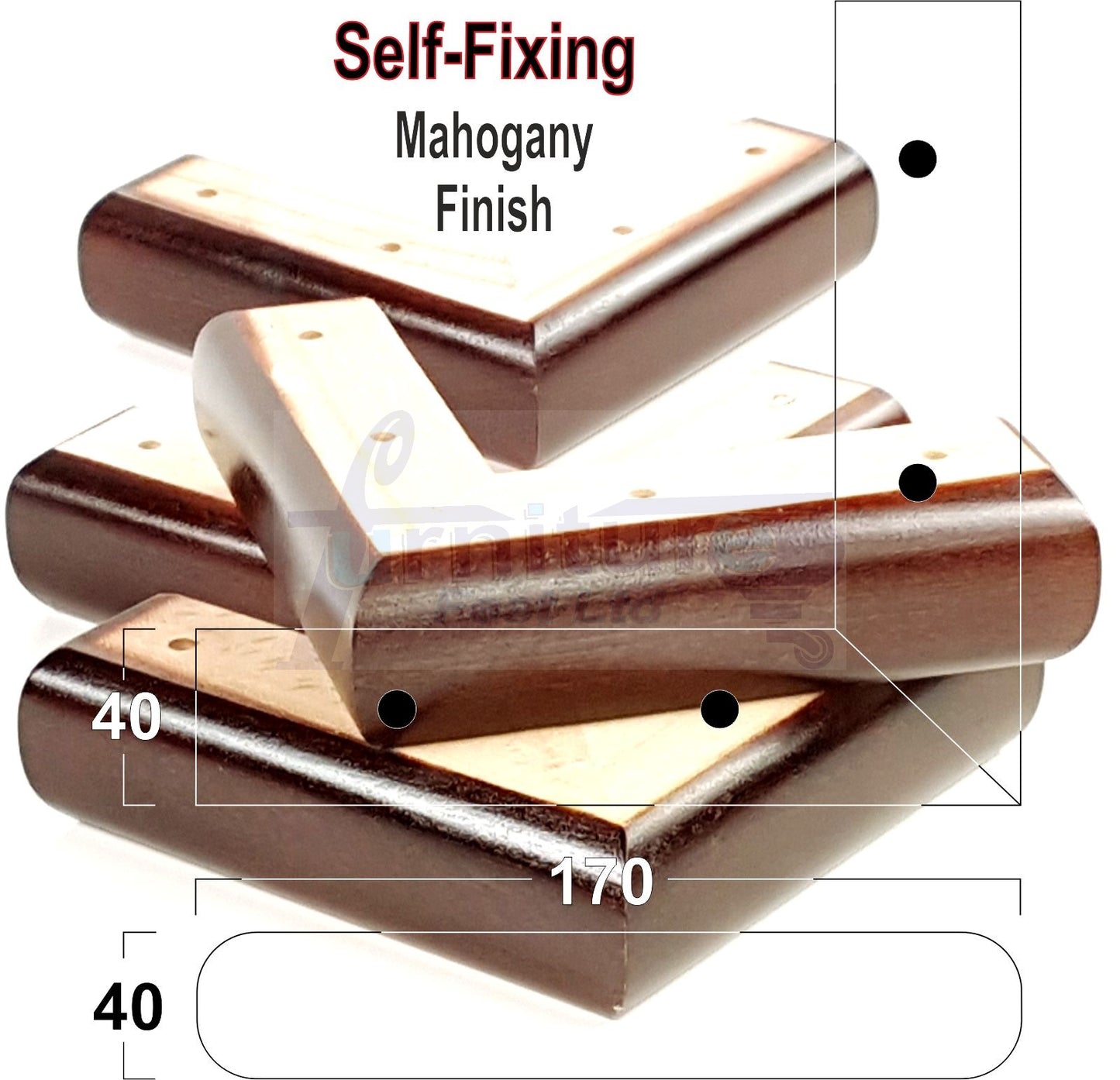 Set Of 4 Wooden Corner Furniture Feet 40mm High Replacement Sofa Chair Legs Self-Fixing: Mahogany