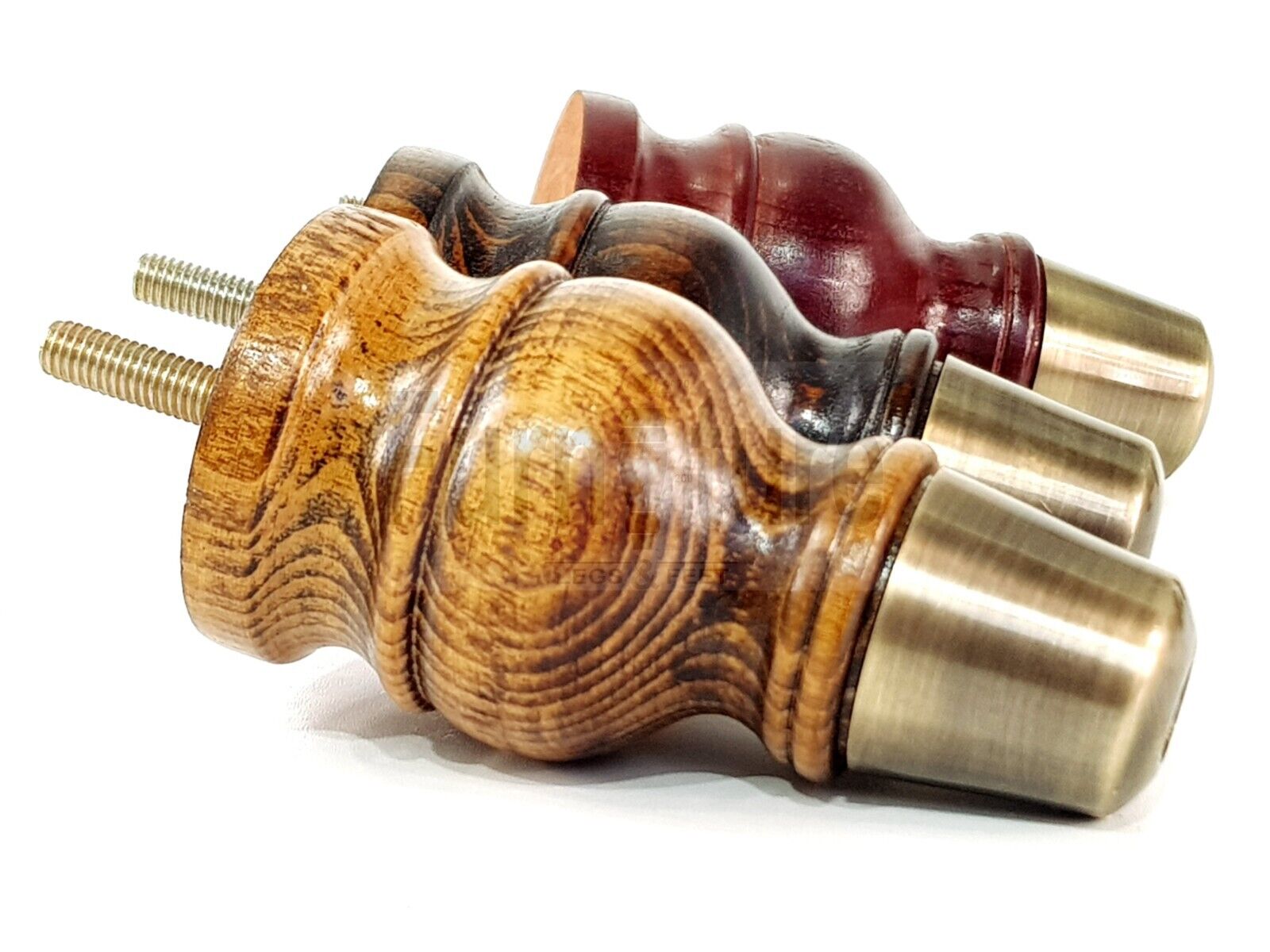 4x Turned Wood Furniture Feet Antique Brass Slipper Cup M8 Chair Sofa Settee Legs 110mm