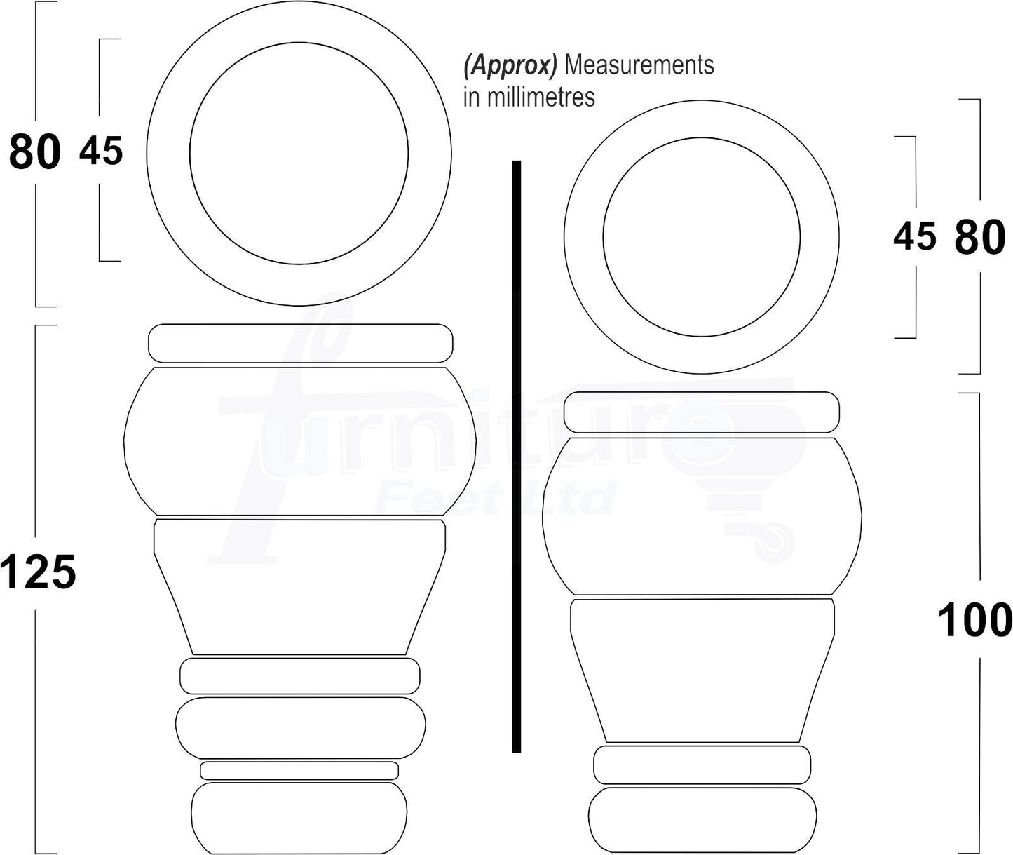4 Turned Wood Furniture Legs M10 Thread Replacement Feet 125mm High Sofa Chairs Beds