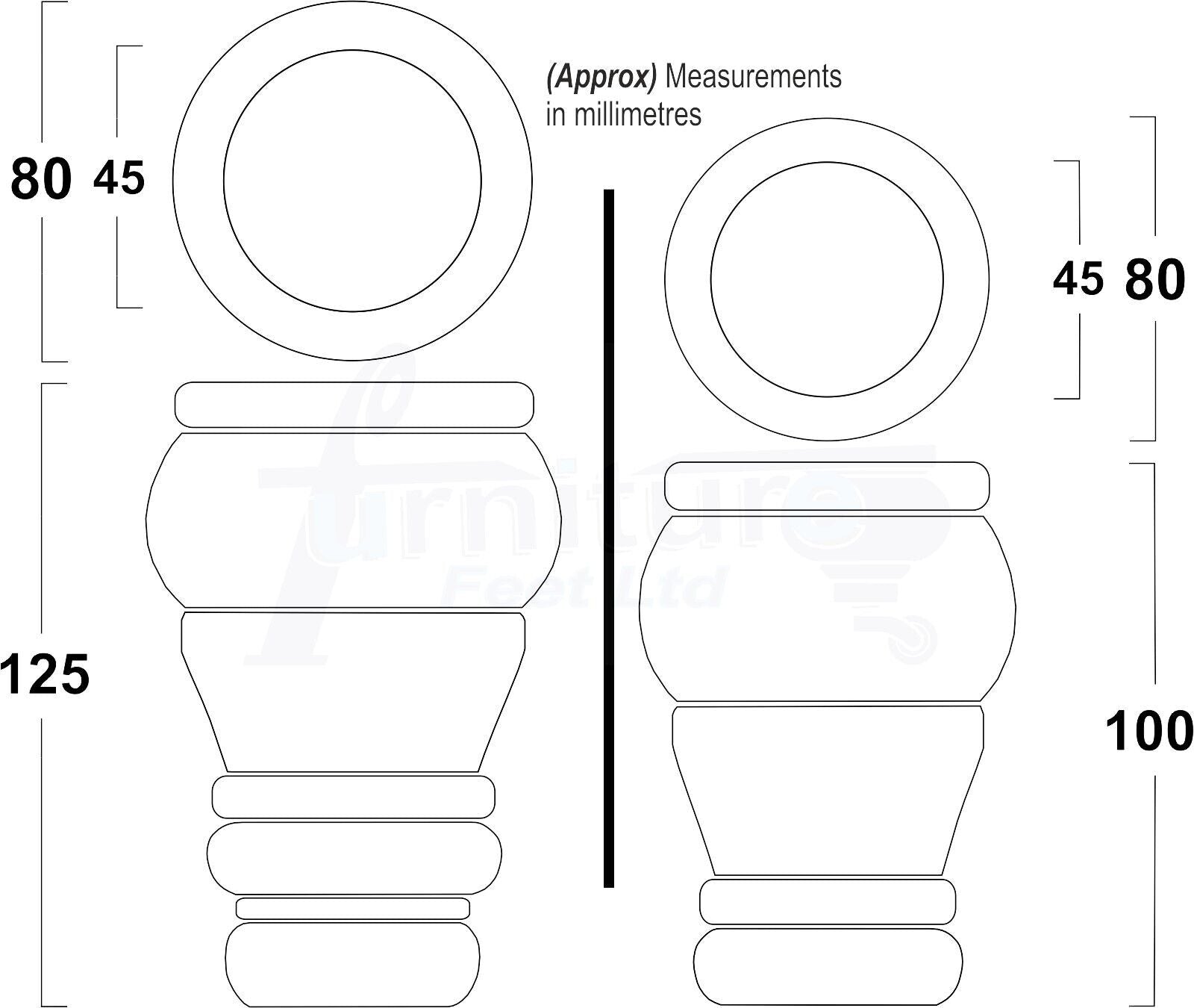 4 Turned Wood Furniture Legs M10 Thread Replacement Feet 125mm High Sofa Chairs Beds