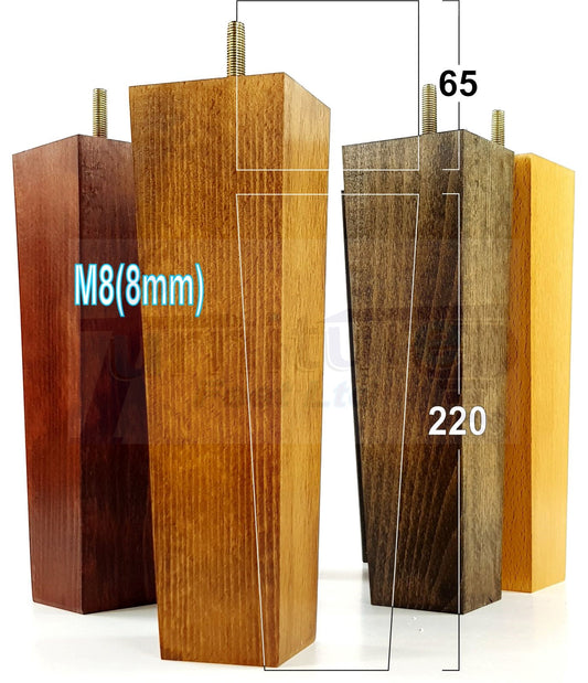 4 Solid Wood Furniture Feet Square Replacement Block Tapered Legs 220mm High M8 Sofa Chairs Stools Cabinets Beds