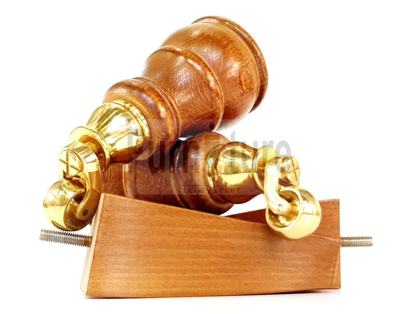 2 Wooden Castor Furniture Sofa Legs & 2 Curved Back Feet  Dark Oak Stain M8 Chair Settee Feet 160mm High