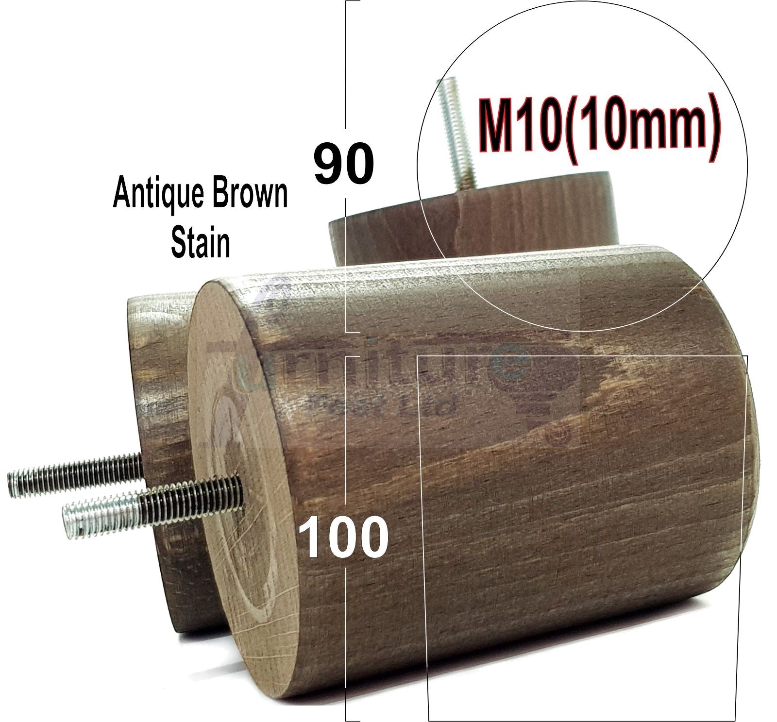 4x Turned Wood Furniture Legs Chair Sofa Bed M10 Replacement Settee Feet 100mm