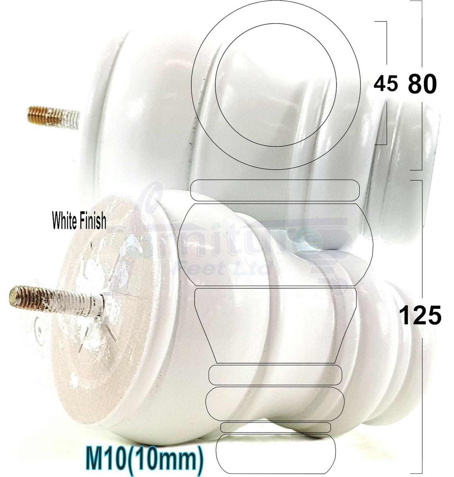 4 Turned Wood Furniture Legs M10 Thread Replacement Feet 125mm High Sofa Chairs Beds