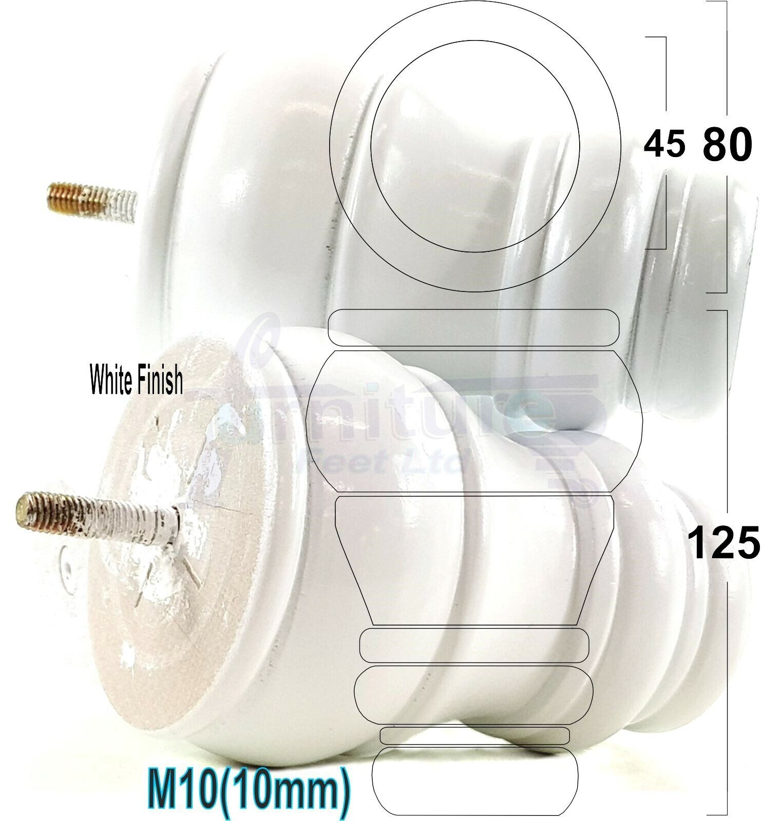 4 Turned Wood Furniture Legs M10 Thread Replacement Feet 125mm High Sofa Chairs Beds