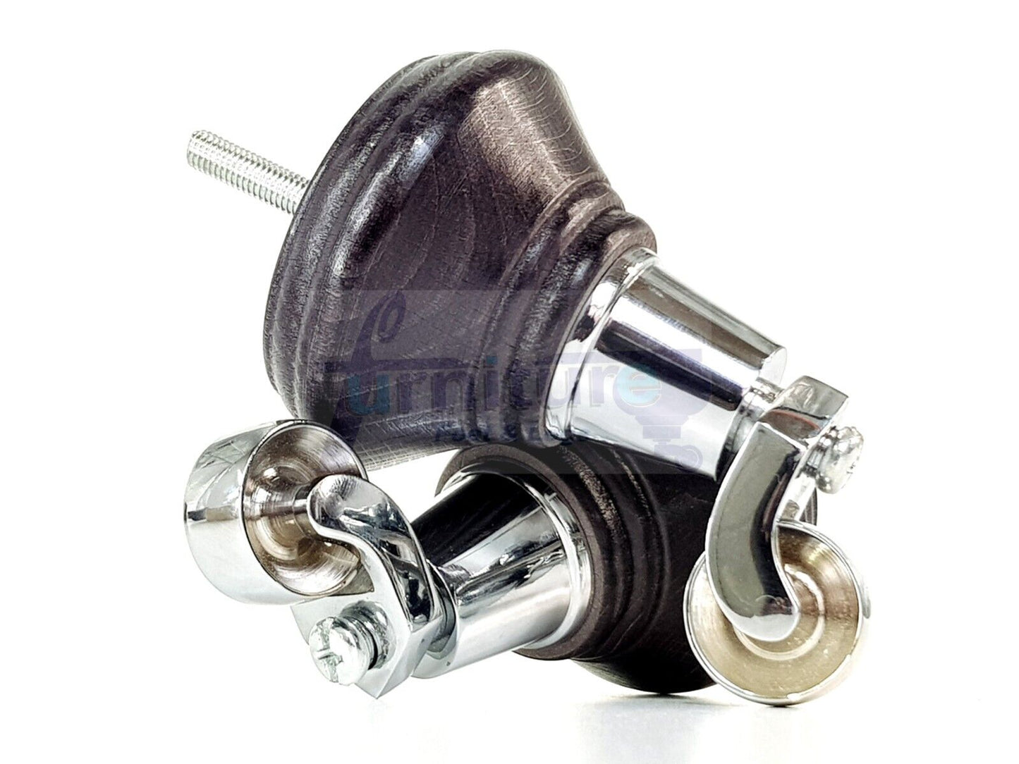 4x Black Stain Wooden Furniture Sofa Legs M8 With Castors Replacment Chair Settee Feet 115mm - 125mm High