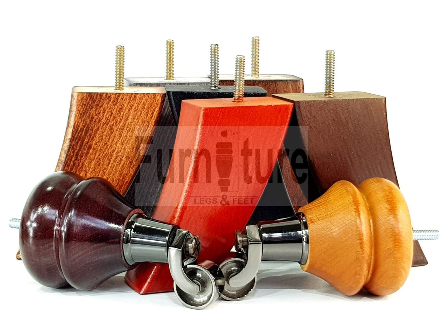 Turned Wood Furniture Feet 2 With Nickle Castor 140mm & 2 Curved Back Legs Sofas Chairs Stools Cabinets Beds M8