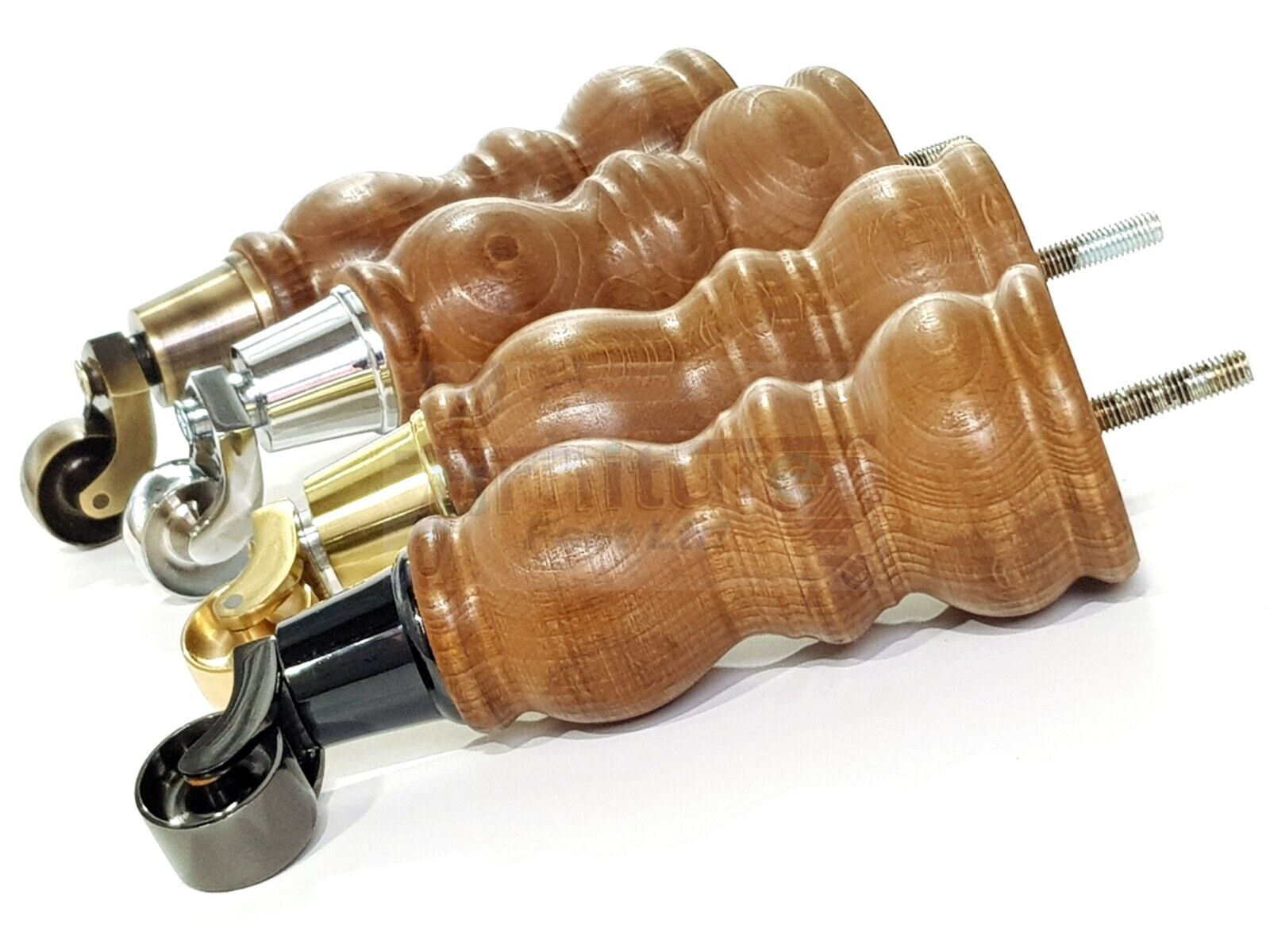 4x Furniture Feet With Castor 205mm High Legs Dark Oak Wood M8 Sofas Chairs Stools Cabinets 8 Inches Tall