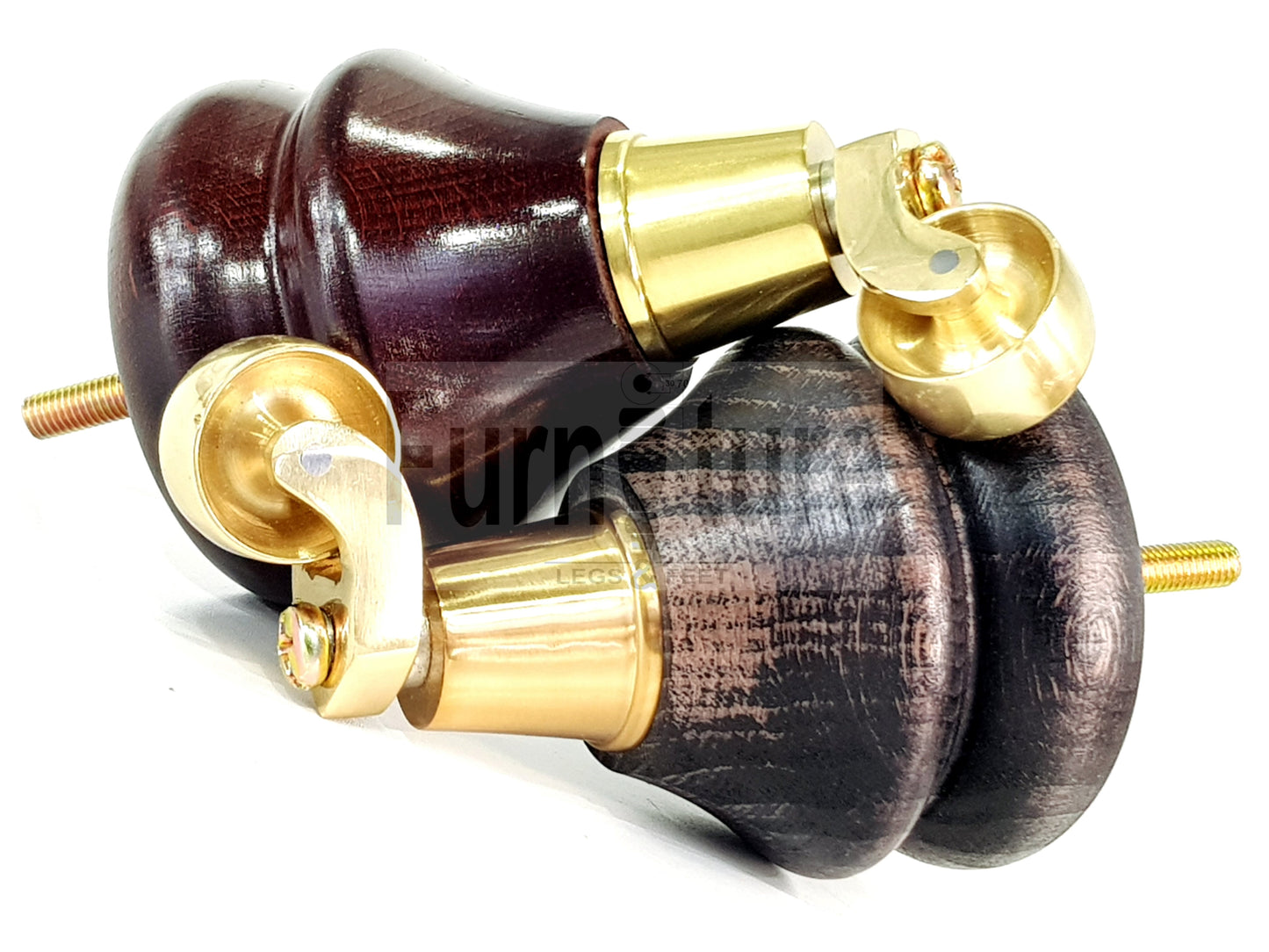 4x Turned Furniture Wood Feet With Brass Castors 140mm Sofas Chairs Settee Cabinets Beds M8(8mm)