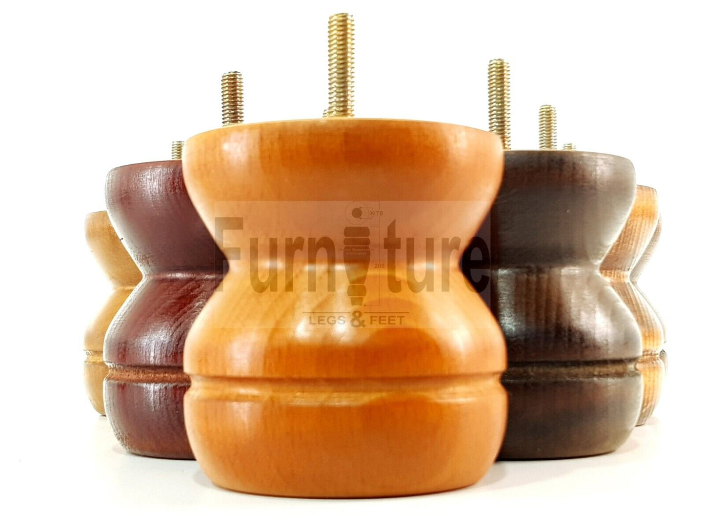 4x Turned Solid Wood Furniture Legs Replacement Bun Feet 90mm High 8mm Thread