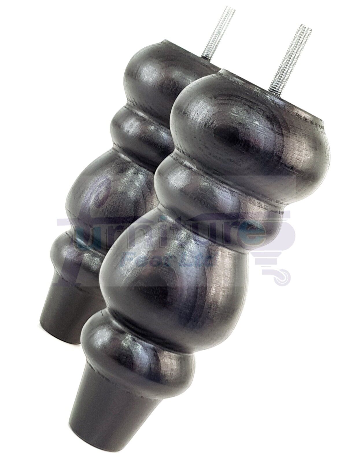 4 Solid Wood Furniture Legs Replacement Turned Feet 200mm High M8(8mm) Thread: Black