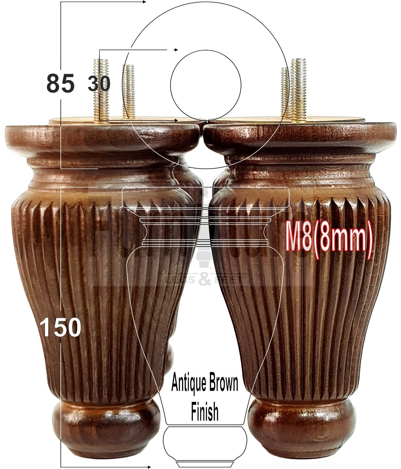 4 Solid Wood Traditional Turned Furniture Legs Replacement Bun Feet 150mm High Multiple Colours Chairs Stools Sofas Beds Settee Cabinets M8