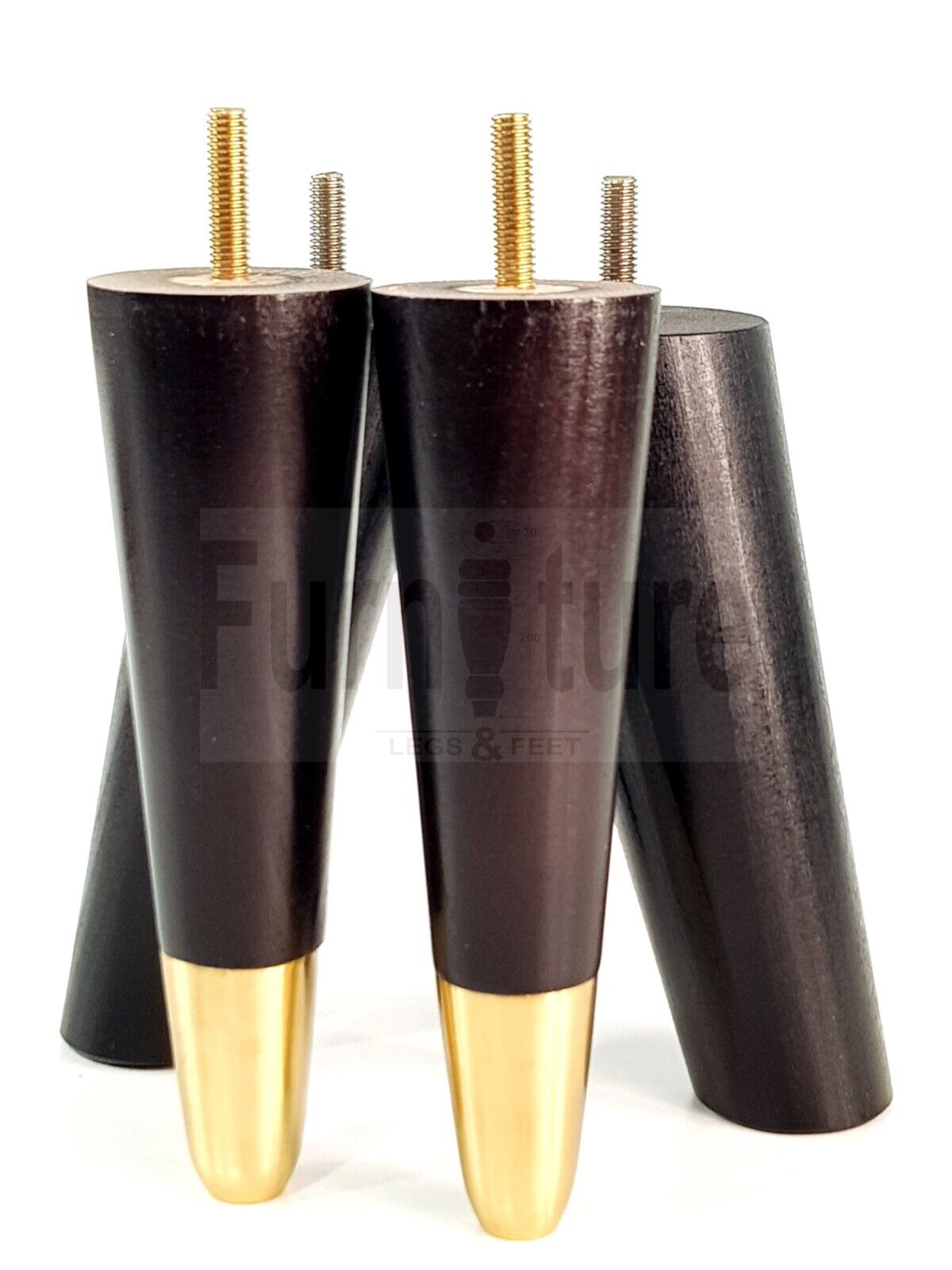 4x Wood Furniture Feet 2 With Brass Slipper Cup M8 Chair Sofa Settee Legs 170mm