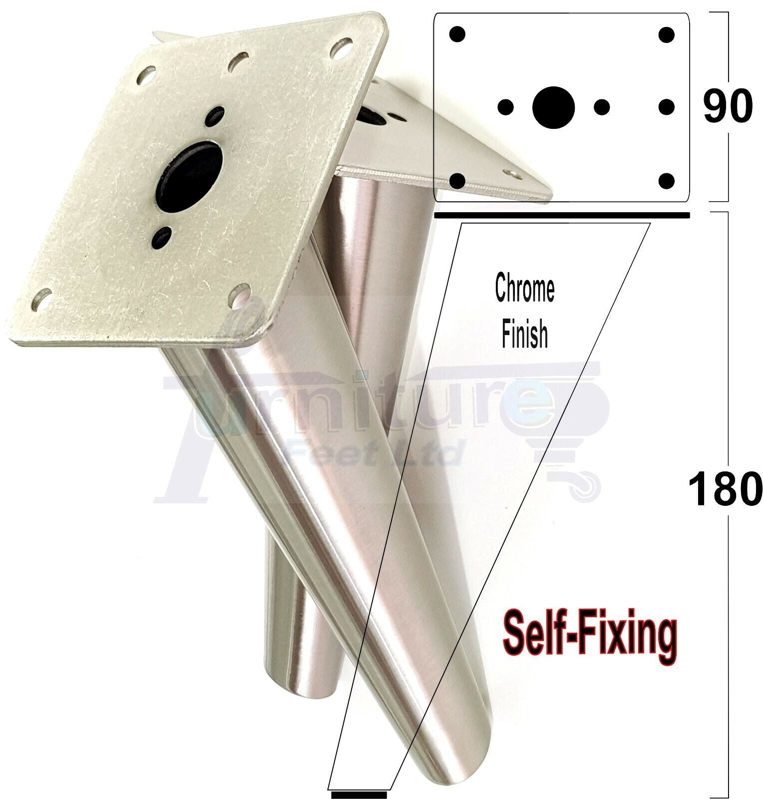 4 Chrome Metal Furniture Legs 180mm High Angled Feet Sofa Chair Cabinets Beds