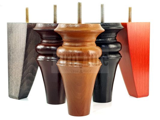 2x Turned & 2x Curved Back Wooden Feet Replacement Furniture Legs 150mm M8(8mm)