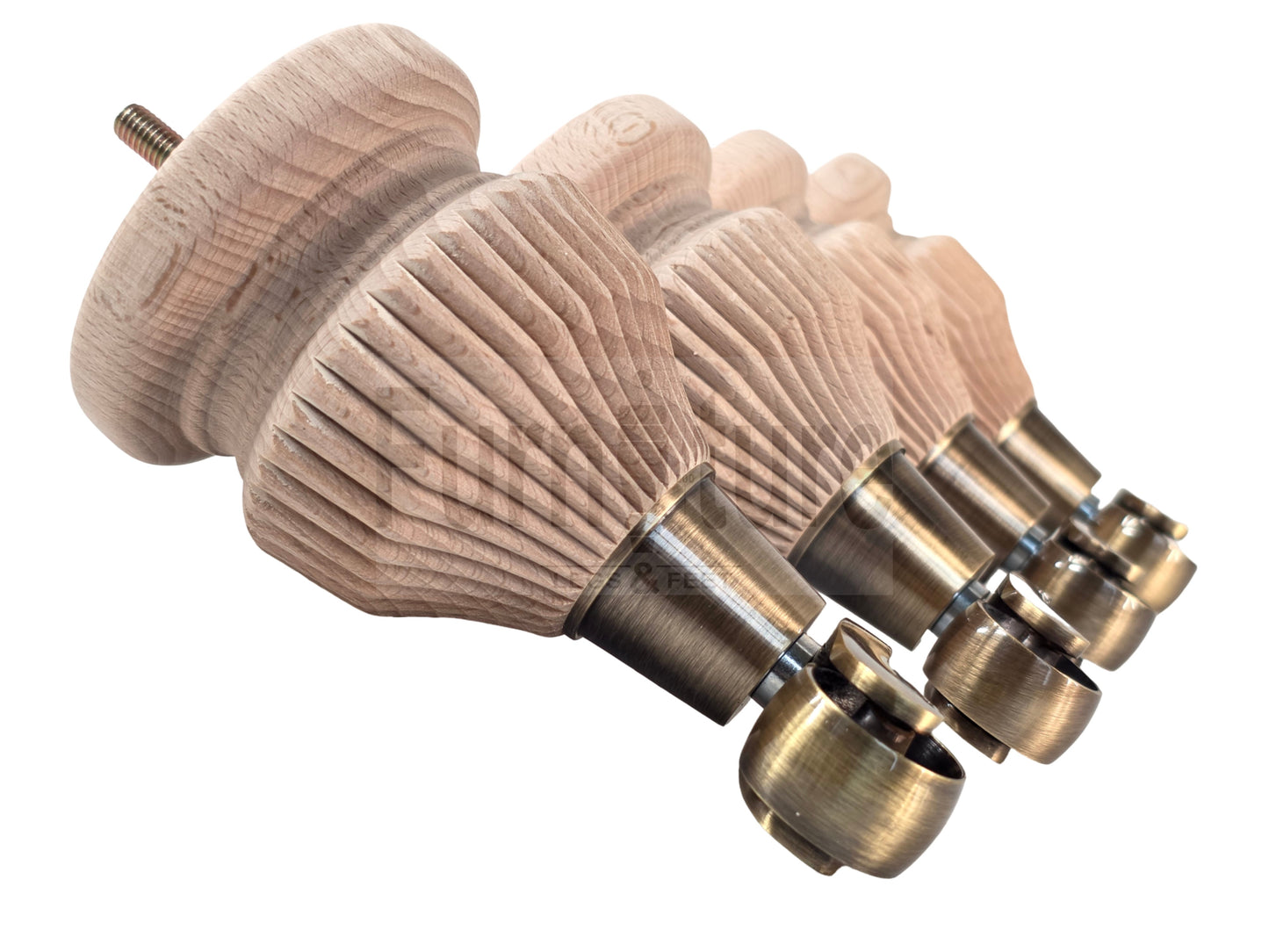 Wood Furniture Legs Replacement Feet 6 Inches with Castors 155mm High M8 Dowl Fixing - Raw Wood