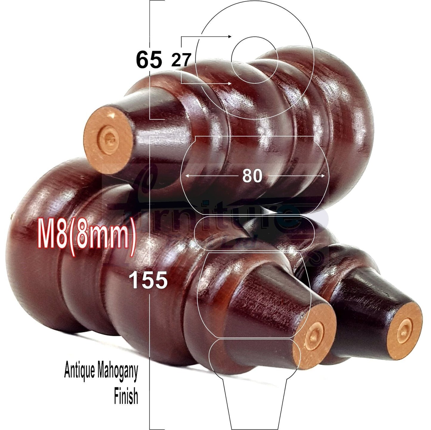 4 Solid Turned Wood Furniture Sofa Leg M8 Chair Settee Footstool Feet 155mm High