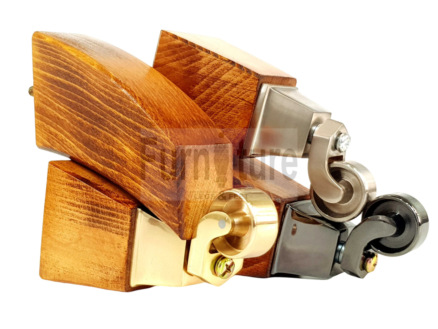 2x Cuved Wood Furniture Legs & 2x Castor Feet 150mm High For Chairs Sofas Settees 8mm Thread
