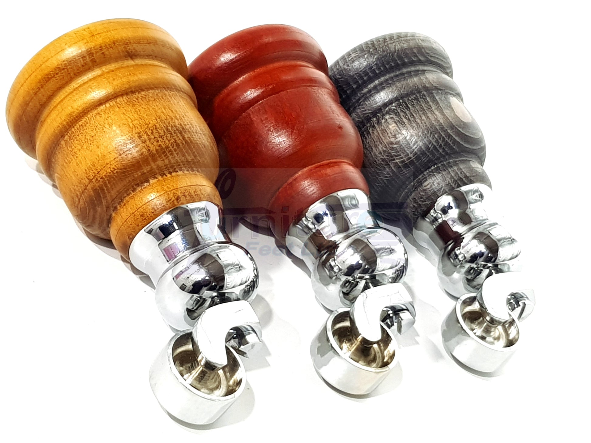 4 Turned Wood Furniture Feet With Chrome Cauldron Castors 155mm Legs Sofas Chairs Stools Cabinets Beds M8 6 Inches