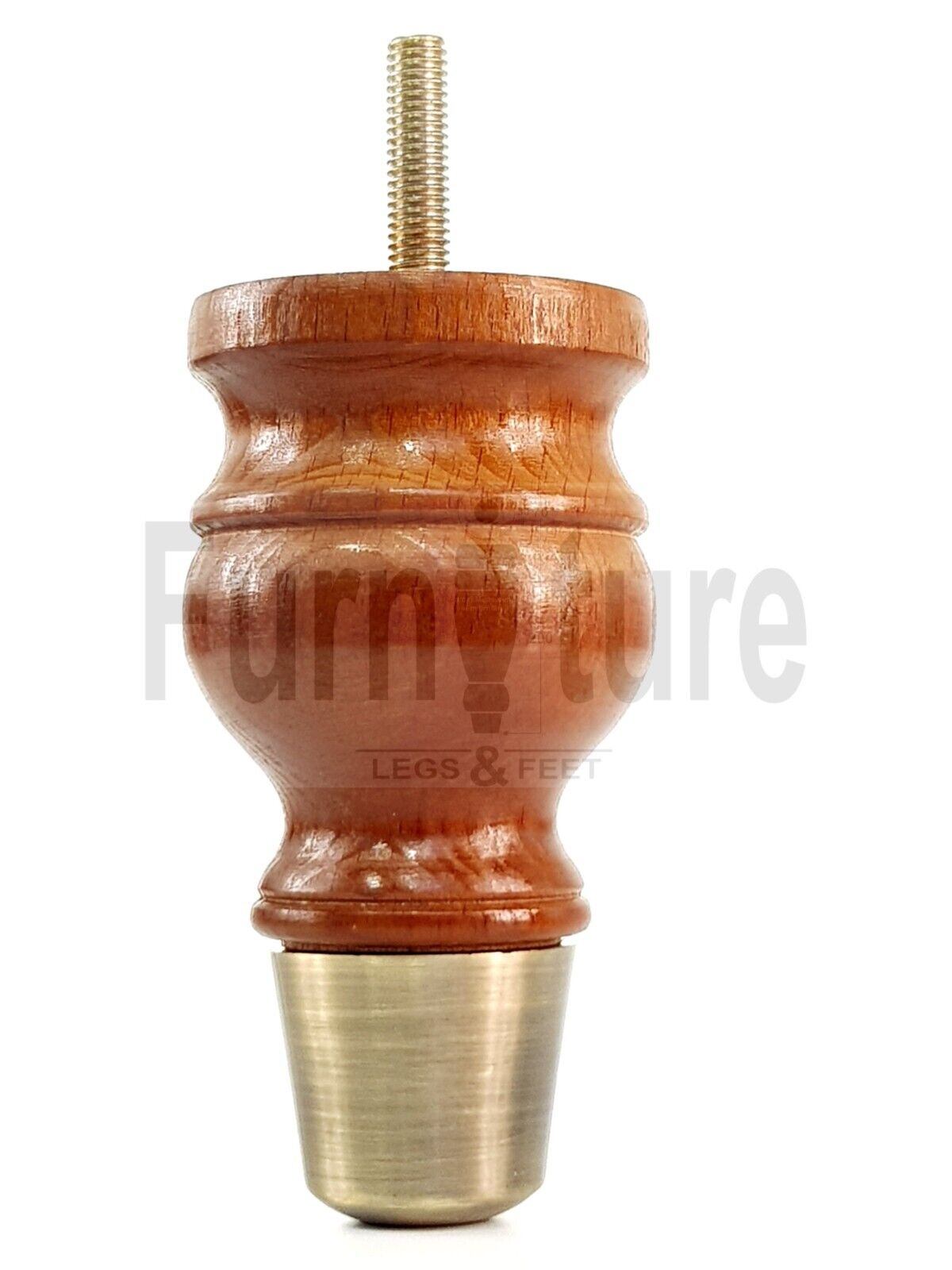 4x Turned Wood Furniture Feet Antique Brass Slipper Cup M8 Chair Sofa Settee Legs 110mm