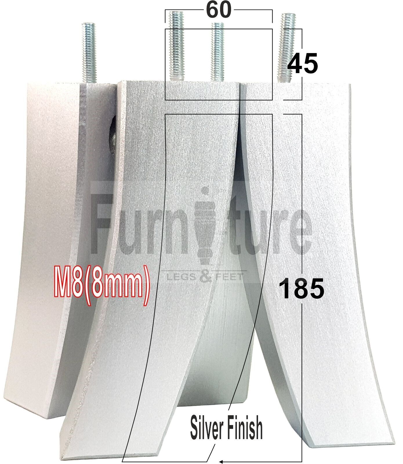 Set Of 4 Solid Wood Curved Furniture Feet Replacement Legs 185mm High M8(8mm)