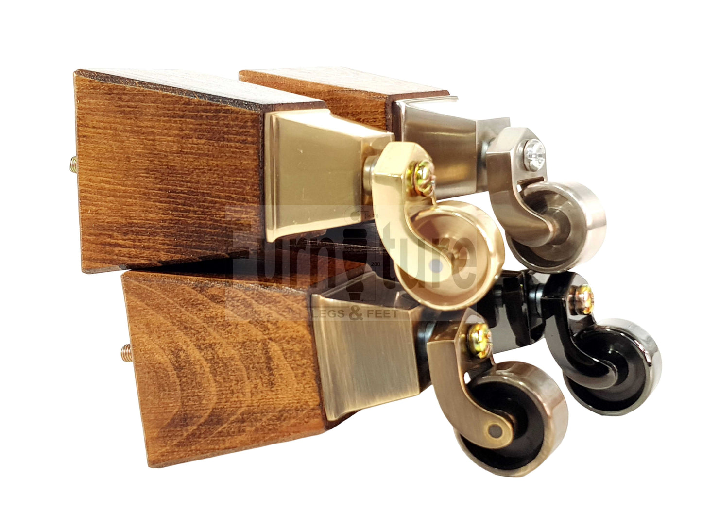 4x Block Wood Furniture Legs With Castor 8mm Thread For Chairs Settees Sofa 150mm High