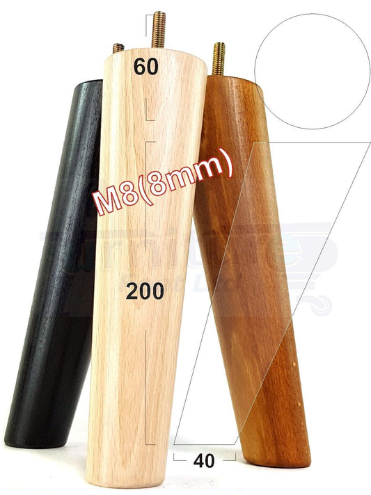 4 Solid Wood Turned Furniture Feet Replacement Mid Centry Angled Retro Legs 200mm High M8 Sofa Chairs Stools Cabinets Beds