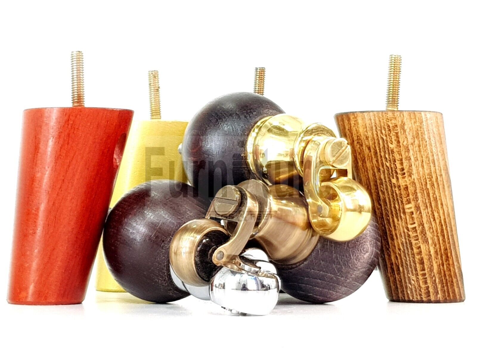 4x Turned Wood Furniture Chair Settee Legs M8 Sofa Feet 2x With Castors 118mm