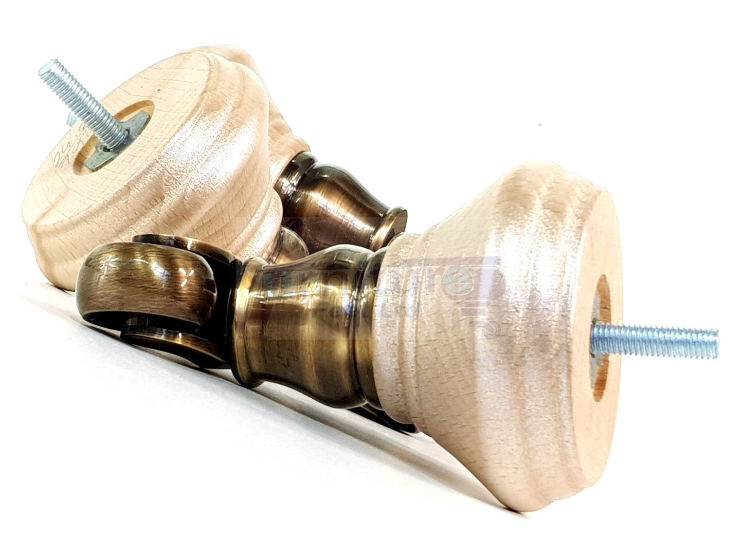 4x Blush Silver Wooden Furniture Sofa Legs M8 With Castors Replacment Chair Settee Feet 115mm - 125mm High