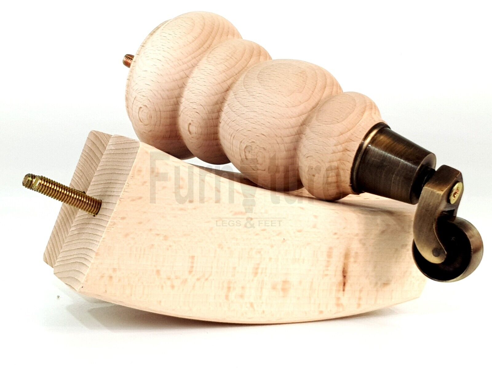 2x Furniture Antique Castor Legs & 2x Curved Solid Wooden Feet M8 Chairs Sofa 200mm High