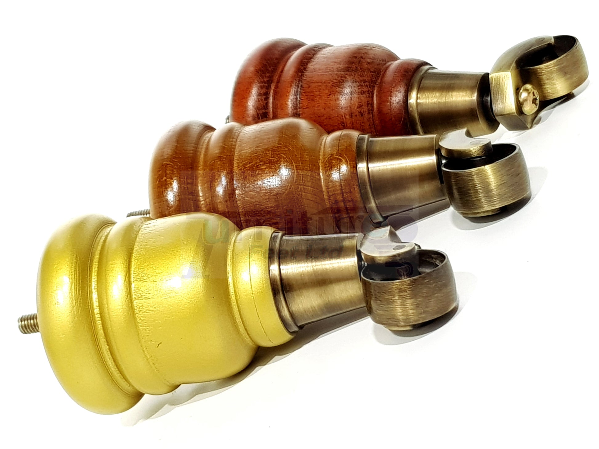 4 Turned Wood Furniture Feet With Antique Brass Castors 155mm Legs Sofas Chairs Stools Cabinets Beds M8 6 Inches