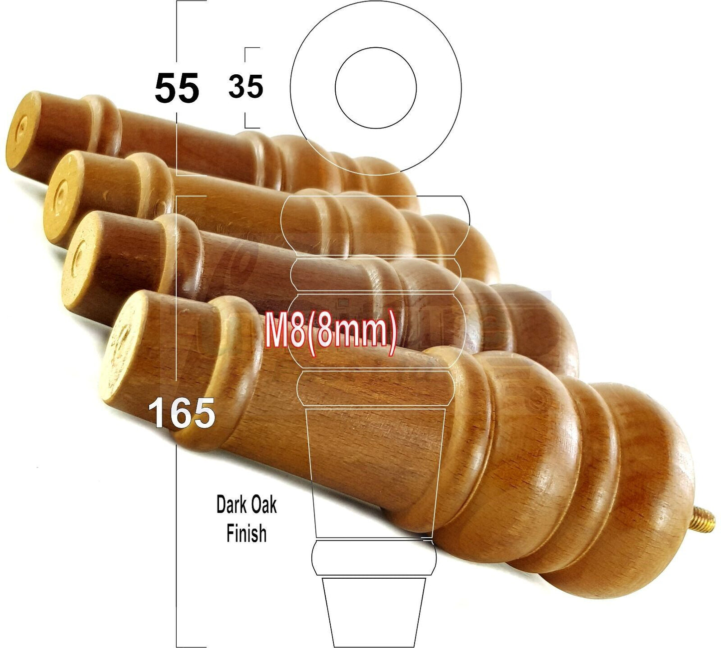 4 Wood Turned Furniture Legs Replacement Bun Feet 165mm High Multiple Colours 6.5 Inches Chairs Stools Sofa's Beds Settee Cabinets M8