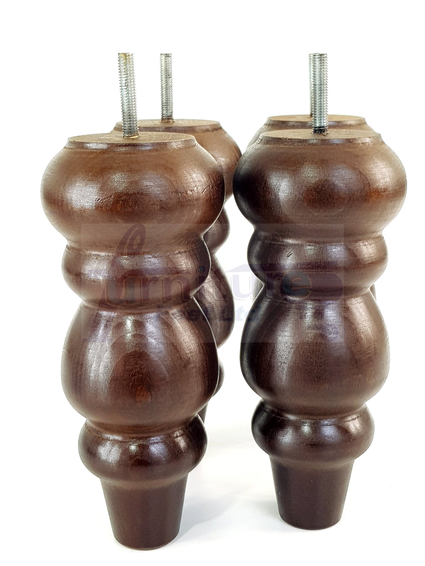 4 Solid Wood Furniture Legs Replacement Turned Feet 200mm High M8(8mm) Thread: Antique Brown