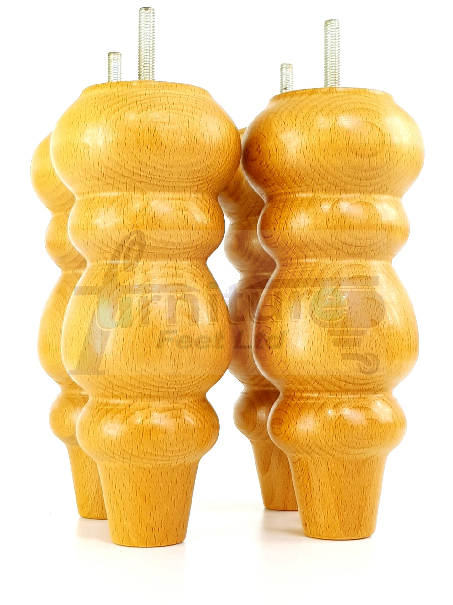 4 Solid Wood Furniture Legs Replacement Turned Feet 200mm High M8(8mm) Thread: Oak